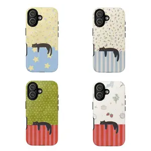 Cute Black Cat Phone Case with Vintage Floral & Star Pattern Dual-Layer Protective Cover Compatible for iPhone 17Air 16Promax 15 14 13 12 11 and for Samsung Galaxy S21-S25 Gift for Cat Enthusiasts