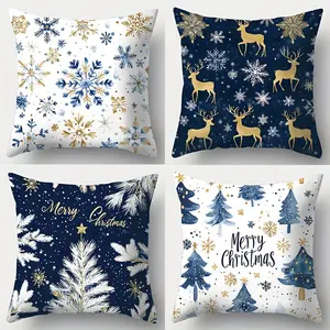 4pcs set, Throw Pillows Covers, Christmas theme pillowcase, cleverly incorporates Christmas elements, mainly blue and white colors, Single-sided printing, no pillow core