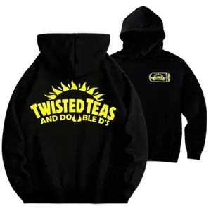 Black Hoodie with Twisted Teas and Double D's Logo Print, Perfect for Casual Wear and Party Outfits