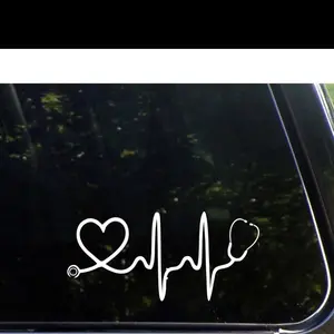 Heartbeat Stethoscope Decal for Car Windows - White Vinyl Sticker for Medical Professionals and Nurses