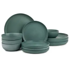 Stoneware 12-Piece Dinnerware Set, Green, Includes 12 Dishes, Includes 12 Plates, Includes 12 Bowls