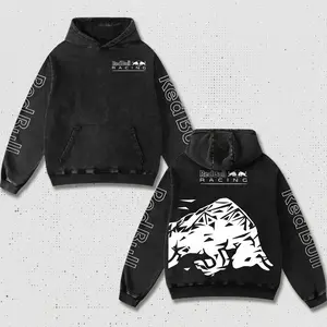 Retro ORB Red Racing Hoodie Washed Black, MotoGP World Championship Enthusiast, Motorcycle Off Road Dirt Bike Graphic Streetwear, Heavyweight Biker Sweatshirt, Moto Gear Motorbike Apparel Men’s Aesthetic Y2K Racing Jacket Style