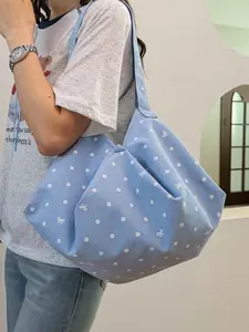 1pc  Large capacity tote bag, lightweight shoulder bag with polka dot print, fashionable and versatile, fresh and casual, suitable for college students, commuting, shopping, women's tote bag
