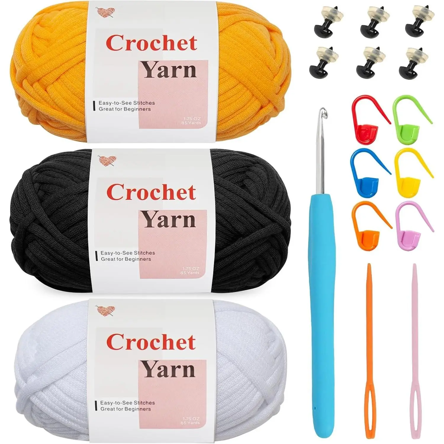 Beginner Yarn for Crocheting, Easy Crochet Yarn for Beginners, 3 Pack x 1.8 oz Amigurumi Yarns,  Crochet Kit, Thick and Soft with Video Tutorials, Easy-to-See Stitches, Worsted Medium # 4