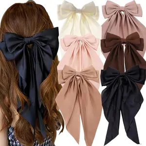 Set of 6 hair bows, big bows for girls and women, hair bows for women, hair ribbons, large hair bow for women, big hair bow, bows for women, long-tail cute aesthetic hair accessories