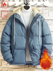 Men's Winter Casual Fitted Jacket, Detachable Hooded Thick Down Coat, Warm Two-Piece Outerwear for Leisure & Business Wear, Hooded Puffer Coat