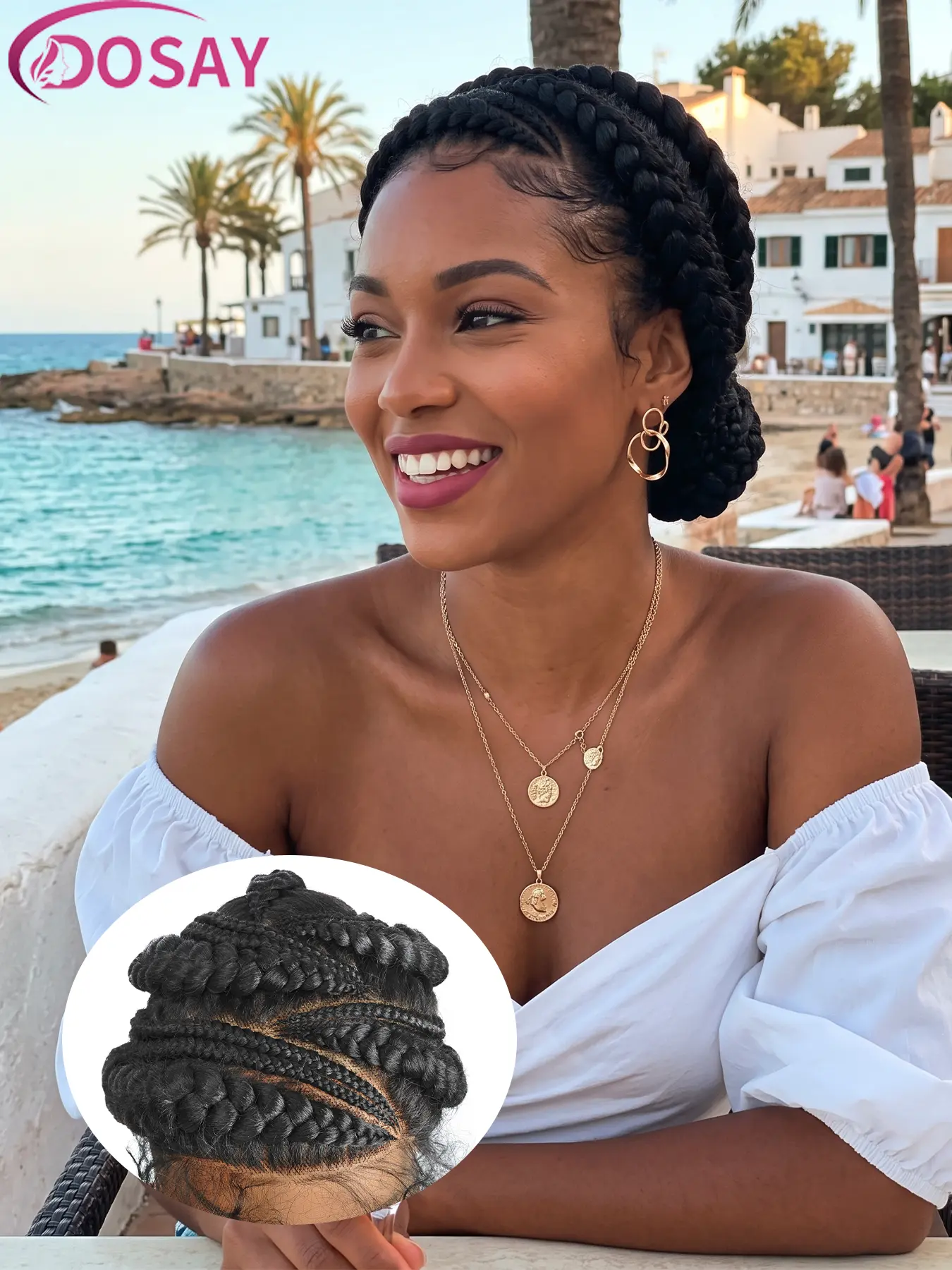 Dosay Women's Pre-Braided Chunky Cornrow Bun Updo Wig, Glueless Braided Crown Bun Synthetic Full Lace Front Wig, Natural Hairline & Baby Hair, Ready to Wear for Daily & Special Occasions, Beginner Friendly
