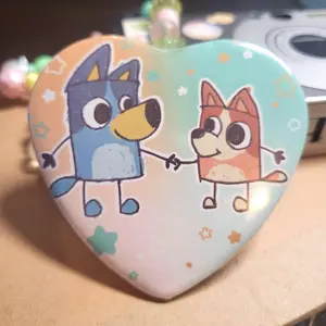 Doodle Blue Heeler sisters heart button || 2.25" pinback button badge