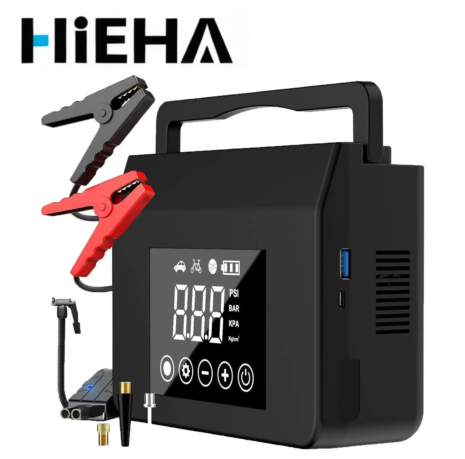 【HiEHA】4-in-1 Automotive Car Jump Starter with 4000A Peak Current, 15000mAh Power Bank, 150PSI Tire Inflator & LED Light, Vehicle Auto Accessories, -20°F All-Season Reliability, Compatible with Most Cars & Trucks, Father's Day Gift,father'sdaygifts
