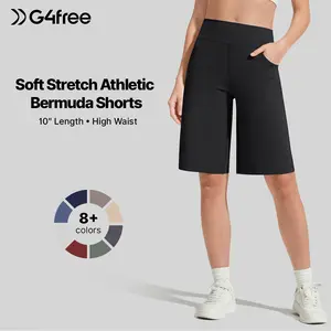 G4Free EverGoing Women's Bermuda Shorts with Pockets 10" - Knee Length Athletic Casual Long Shorts