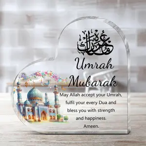 Acrylic Heart Shaped Ornament, Heart Plaque, 1 Count Islamic Gift for Ramadan, Eid, Hajj & Umrah Mubarak Celebrations, Wedding Engagement and Anniversary Celebration