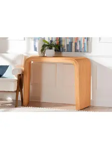 bali & pari 193271454112 Eilis Bohemian Fluted Rattan Waterfall Console Table, Light Honey