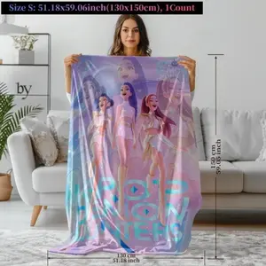 K-POP Demon Hunters Flannel Blanket Dreamy Purple Pink Anime Style Soft Cozy Lightweight Warm Throw Sofa Bed Travel Nap Office Camping Air Conditioner Use Perfect Holiday Gift Home Decor KPOP Fans Teen Girls Halloween Christmas Gift