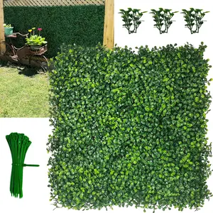 Artificial Grass Wall Panel,10"x 10"(24P) 4-Layer Leaf UV-Anti Greenery Faux Boxwood for Indoor,Outdoor Patio Balcony  & Ivy Fence Covering , Garden, Backyard Wall Backdrop Decor
