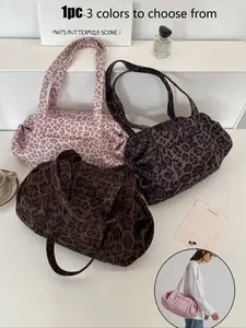 Leopard Print Shoulder Bag, Fashionable Patterned Bag, Reusable & Portable Tote Bag With Zipper, Durable Stylish, Multiple Pockets, Rectangular Shape, Travel Essentials Bag, For New Year'S Gift, Valentine'S Day Gift