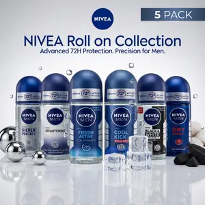 NIVEA Men Roll-On Deodorant Variety Pack Bundle 5 Pack - Assorted Scents Collection 50mL Each