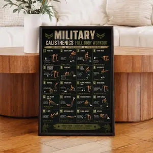 [Sale off up to 50%] [Free ship] [No Frame] Military Calisthenics Workout Poster , Full Body Exercise Chart for Home Gym