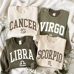 Minimalist Zodiac Sweatshirt – Astrology Sign Crewneck for Men and Women, LIBRA, CANCER, VIRGO, SCORPIO Cozy Horoscope Pullover with Bold College Letter Design, Perfect Gift for Zodiac Lovers Q56