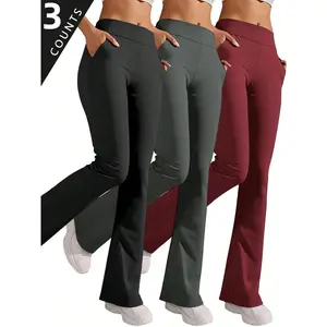 Women's High Waist Solid Black Gray Red Flared Leggings With Side Pockets, Buttery Soft Yoga Pants For Fitness, Gym Training, Hiking, Lounge, Everyday Casual Wear Activewear