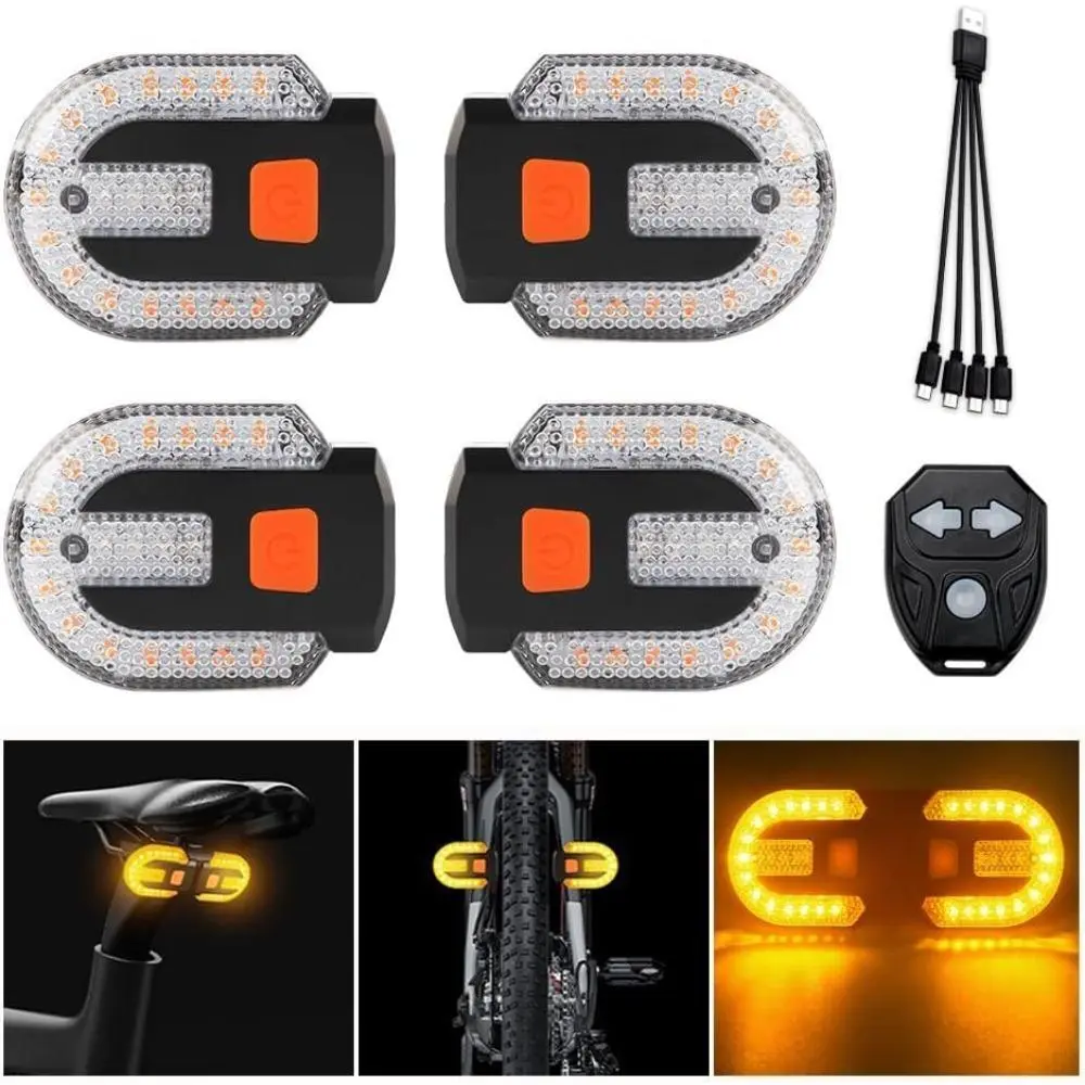4-Piece Mini Bike Turn Signals, Waterproof ABS Strobe Lights with Remote & Alarm, USB Rechargeable for Adults & Children's Bikes, 5 Modes, Universal Front & Rear Fit, Controller, Battery, Handlebars, Universal Fit, Friends, Family
