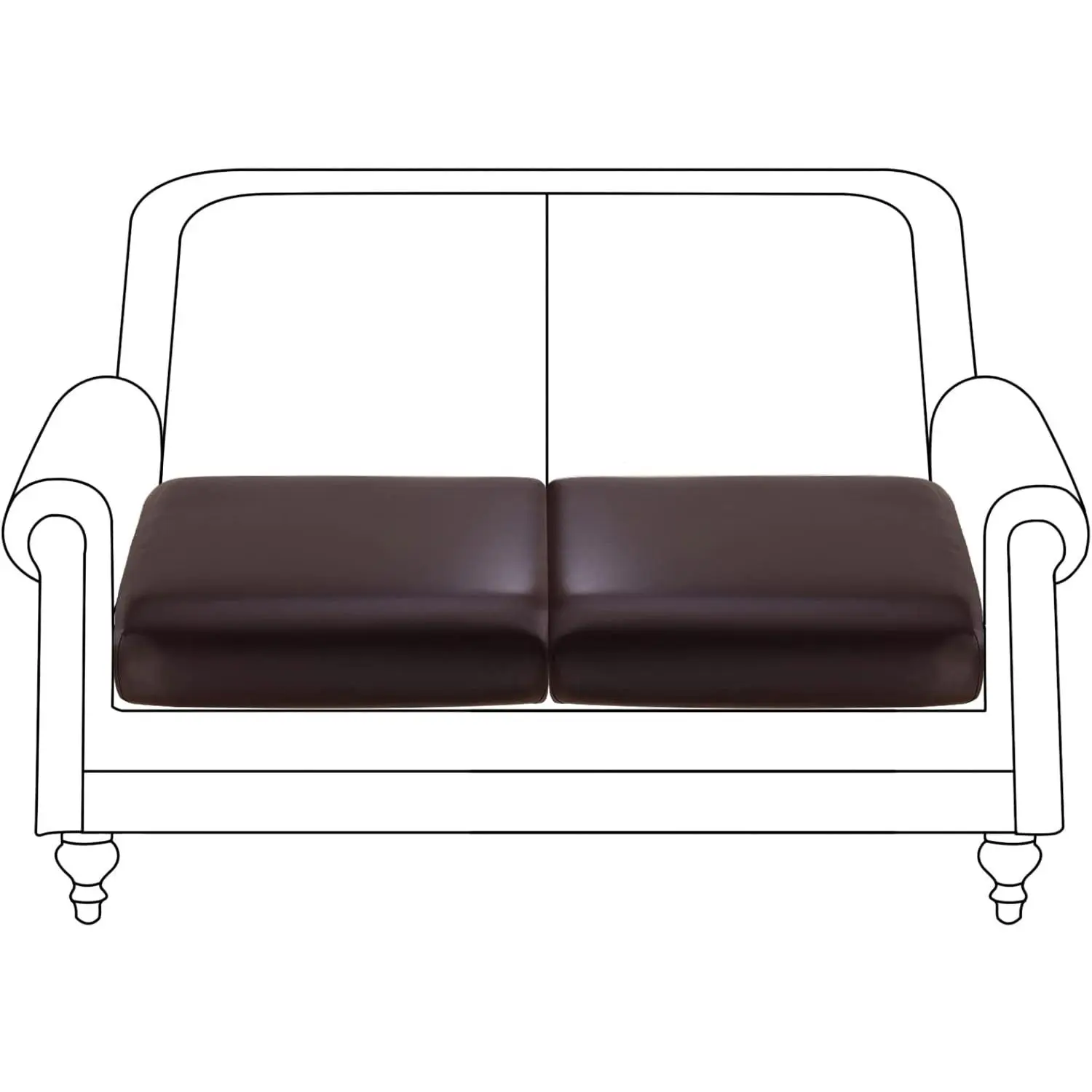 Brown 2-Pieces PU Leather Blend Couch Cushion Slipcovers - Waterproof, Dustproof, Easy-Clean Furniture Protectors with Adjustable Strap, 20-25" Length Universal Fit for RV Chair, Loveseat Seat Replacement