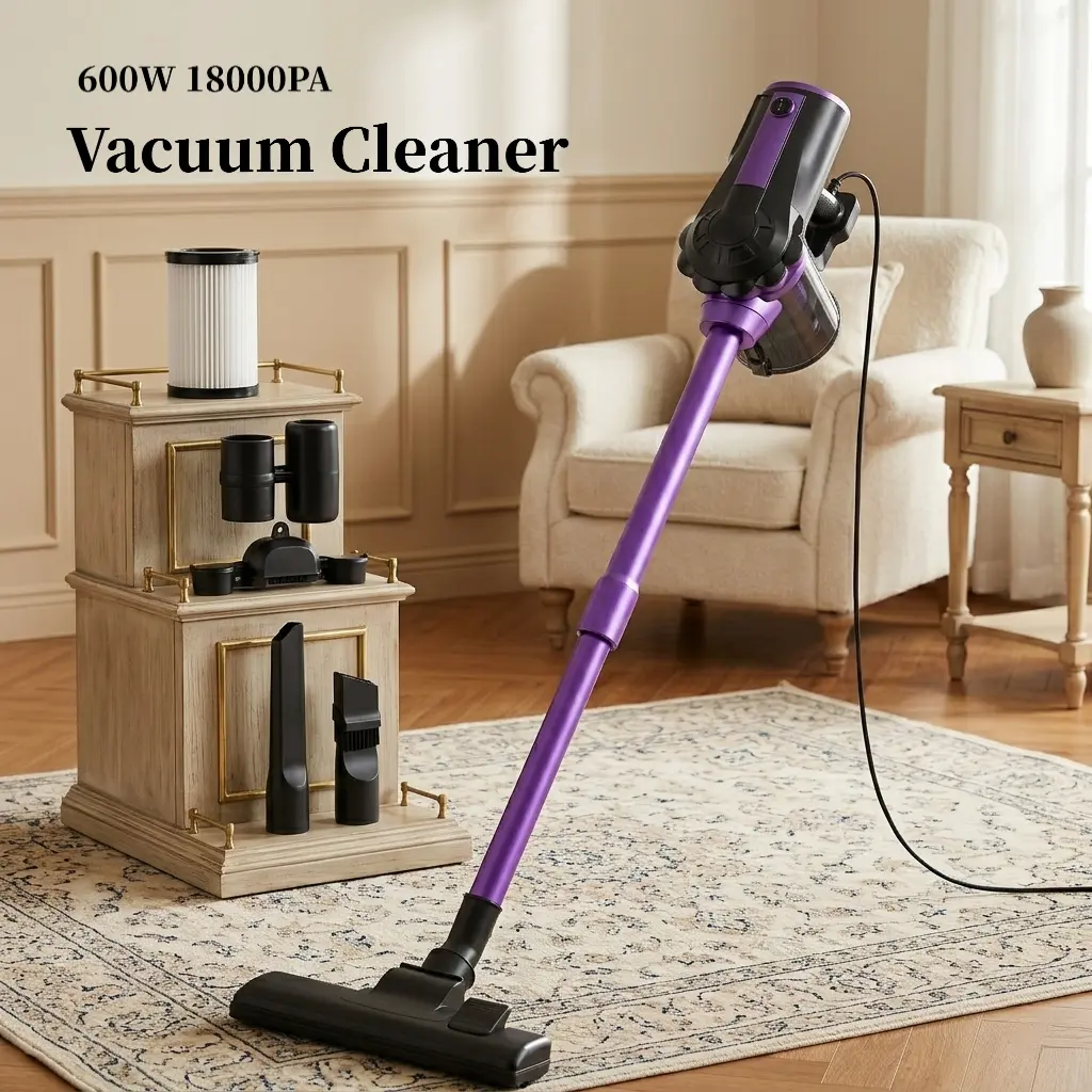 3-in-1 Corded Upright Vacuum Cleaner, 600W Motor 18KPA Strong Suction, Lightweight Stick & Handheld Vac for Hardwood Floors & Pet Hair, 110V US Plug