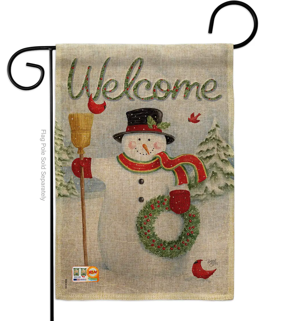 Breeze Decor BD-XM-G-114100-IP-DB-D-US12-AM 13x18.5 in. Print Snowman Burlap Vertical Double-Sided Garden Flag, Winter Christmas Impressions Decoration