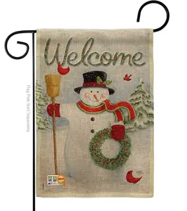 Breeze Decor BD-XM-G-114100-IP-DB-D-US12-AM 13x18.5 in. Print Snowman Burlap Vertical Double-Sided Garden Flag, Winter Christmas Impressions Decoration