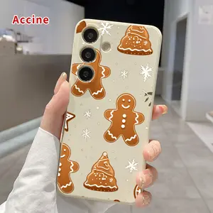 Straight Edge Compatible with Samsung Galaxy S23 Ultra S24 Plus S25 S22+ Gingerbread Snowy Delight Pattern Anti-Scratch Shockproof TPU Bumper Drop-proof Cover