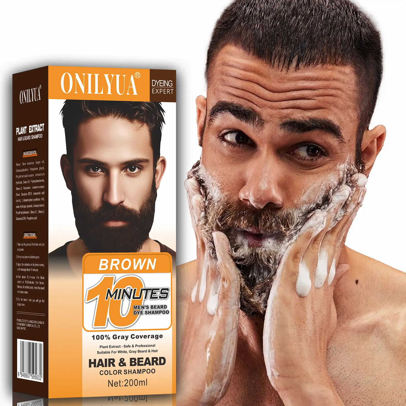 Men's Dark Brown Beard & Hair Dye Shampoo, 3 in 1 Hair Color for Men and Women, Multiple-use Hair Dyeing Color Shampoo, No More Kit