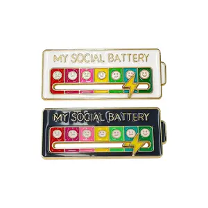 Rotunoe 2 Pcs Social Battery Mood Tracker Pin Set, Cartoon Slide Brooch, Emotion Badge, Back to School Clothing Accessories, Zinc Alloy Pins for Backpacks, Hats, Scarves, Jeans, Unisex Jewelry