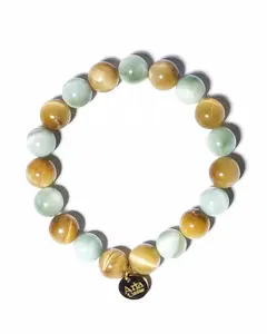 Confidence and Empowerment Bracelet - Green Larimar and Golden Tiger Eye - Cleansed 10mm Natural Gemstones | USA Handmade | Hypoallergenic | Crystal Bracelet | WaterProof | Tarnish-Free - Aria L'Atelier