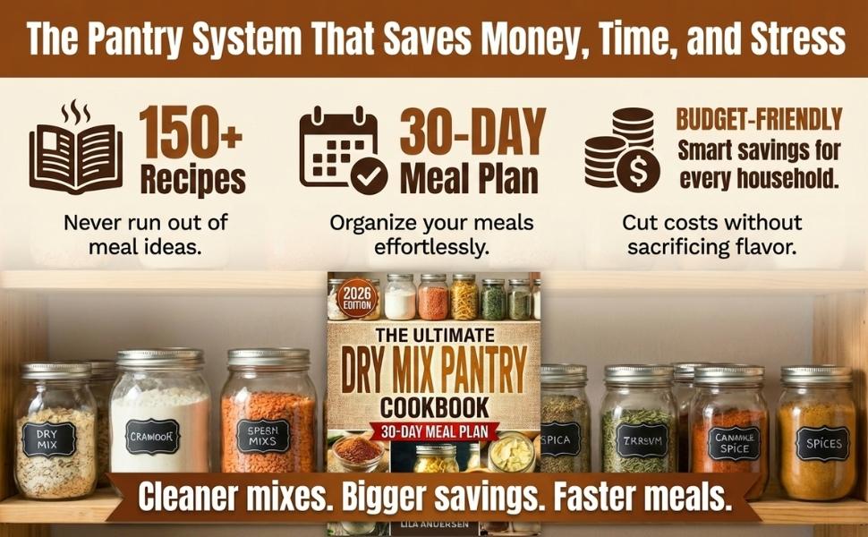 The Ultimate Dry Mix Pantry Cookbook: 150+ Easy, Budget-Friendly Homemade Recipes for Quick Meals, Clean Ingredients, & an Organized Pantry | 30-Day Meal Plan and Shopping List (Pantry Mastery Series)