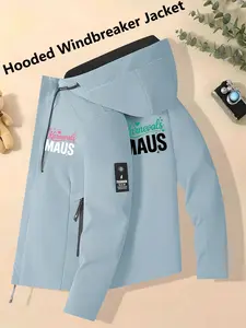 Women's Hooded Windbreaker Jacket Light Blue Karnevals MAUS Carnival Mouse Print Windproof Waterproof Breathable Relaxed Loose Fit Skin-Friendly Versatile Outerwear for Carnival & Cute Style Fans Perfect for Commuting Hiking & Casual Outings