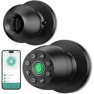 Fingerprint door lock,  door knob with fingerprint and keypad password, App-controlled biometric door lock, keyless entry, suitable for bedrooms, offices, hotels, and apartments (matte black)HL-5