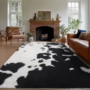 Cowhide Print Rug for Living Room, Cow Rug Machine Washable for Bedroom Dining Room Western Home Decor Non-Slip Low Pile Indoor Floor Carpet