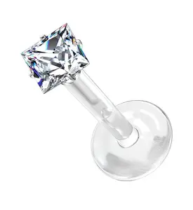 16G Square CZ Bioflex Labret Post