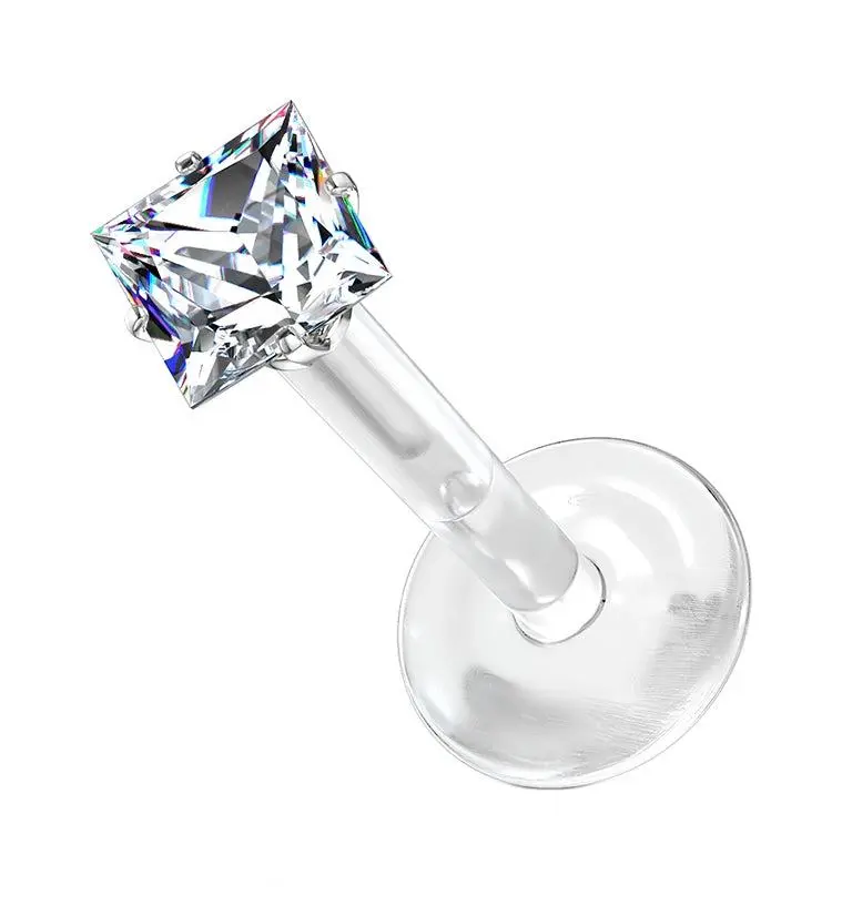 16G Square CZ Bioflex Labret Post 16G Square CZ Bioflex Labret Post