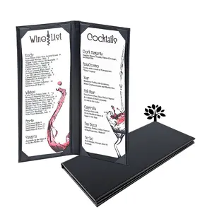 Menu Cover 4.25 x 11 inch Leather Menu Holder with Strong Wood Inside Double Views for Restaurant Cocktail Drink Wine List Menu Folder
