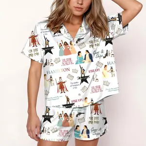 Hamilton Musical Short Satin Pajamas, Broadway Theater Pajamas, Stylish Satin Sleepwear, Hamilton Fan Gift Outfit, Alexander Hamilton Pajamas Set, Luxury Musical Sleepwear for Women