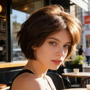 Short Fluffy Brown Ombre Wig for Women, Heat Resistant Synthetic Layered Curly Hair for Daily Wear Hair Replacement Wigs Beginner Friendly Wigs