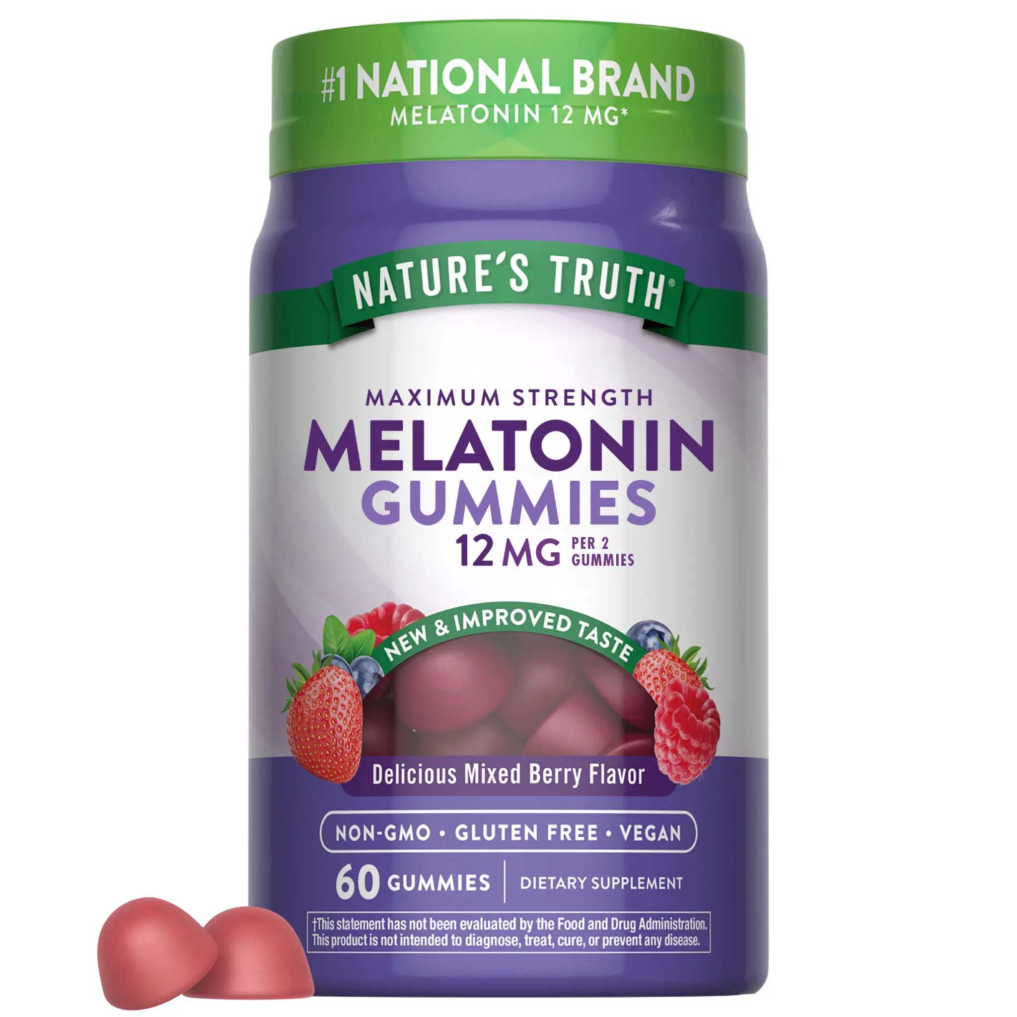 Nature's Truth Melatonin Gummies 12mg - Mixed Berry Flavor - Vegan, Non-GMO & Gluten Free Supplement Nature's Truth Melatonin Gummies 12mg - Mixed Berry Flavor - Vegan, Non-GMO & Gluten Free Supplement