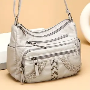 Multi layered crossbody bag, simple and versatile, casual large capacity single shoulder women's bag Purse Leather