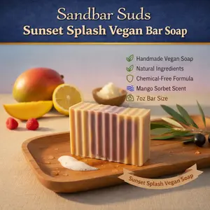 Sandbar Suds Soap Co. Sunset Splash Handmade Vegan Bar Soap 7oz with Mango Sorbet Lemon Curd & Raspberry Fragrance Natural Ingredients Chemical-Free