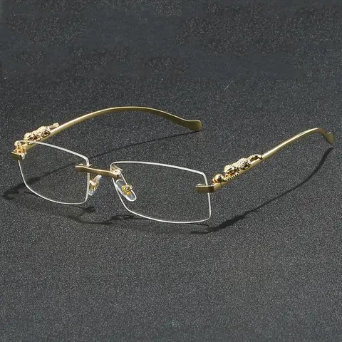 Men's Metal Temples Frameless Glasses, Casual Style 3D Leopard Decor Fashion Accessory Eyewear for Parties & Daily Wear, Fashion Accessories for All Seasons