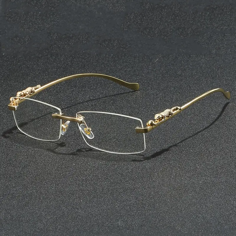 Men's Metal Temples Frameless Glasses, Casual Style 3D Leopard Decor Fashion Accessory Eyewear for Parties & Daily Wear, Fashion Accessories for All Seasons