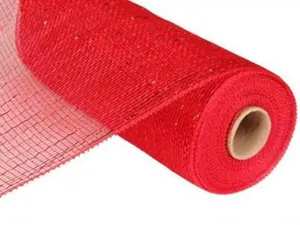 10 Inch x 30 feet Deco Poly Mesh Ribbon - Metallic Red and Red Foil