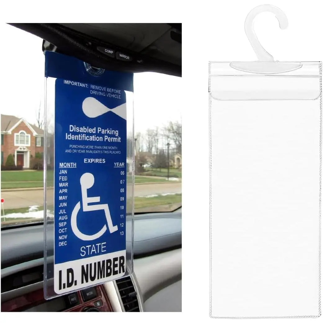 Handicap Placard Holder, 11.6in×5in Ultra Transparent Parking Permit Protective Cover with Large Hook, Universal 1 PCS Car Accessory, Parking Permit Placard Protector, One-Piece