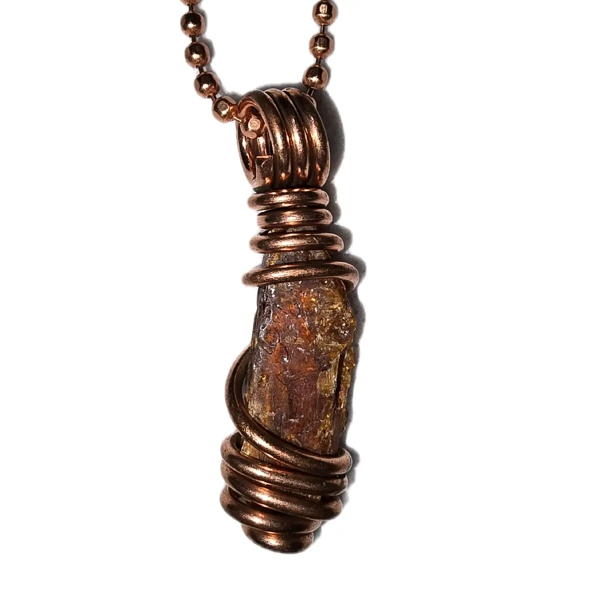 Copper-wrapped Orange Kyanite Pendant with Copper Chain