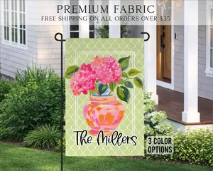 Hydrangea Garden Flag, Grandmillennial Porch Flag, Cottagecore Pink Flag, Summer Garden Decor, Custom Garden Flag, Outdoor Flag